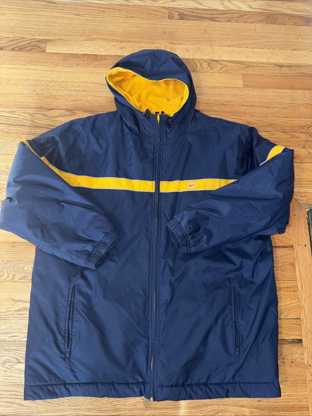 Vintage Nike Y2K 90s Reversible Fleece Lined Jacket Coat Blue Yellow Mens XXL